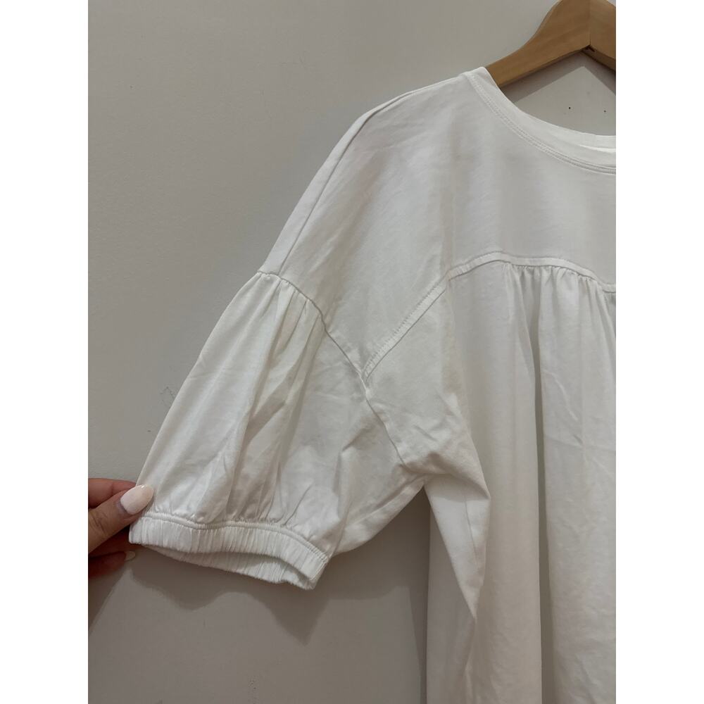 Summersalt The Luxe Pima Brezzy White Tee with Shirring and Puff Sleeves Size L - Picture 2 of 4